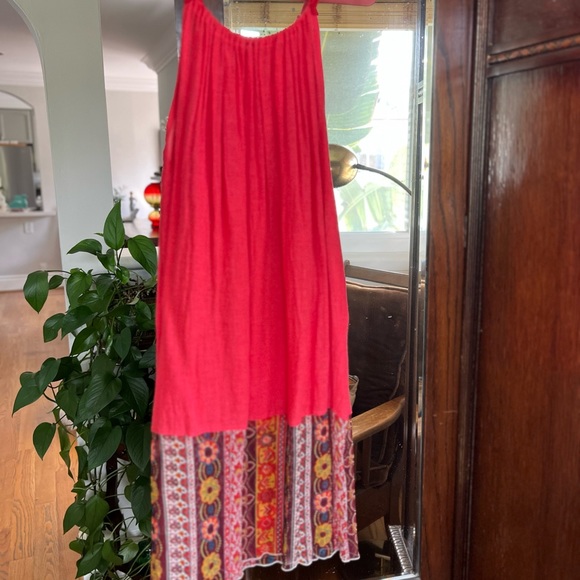 Geena Mix Fabric Long Halter Dress main image 0